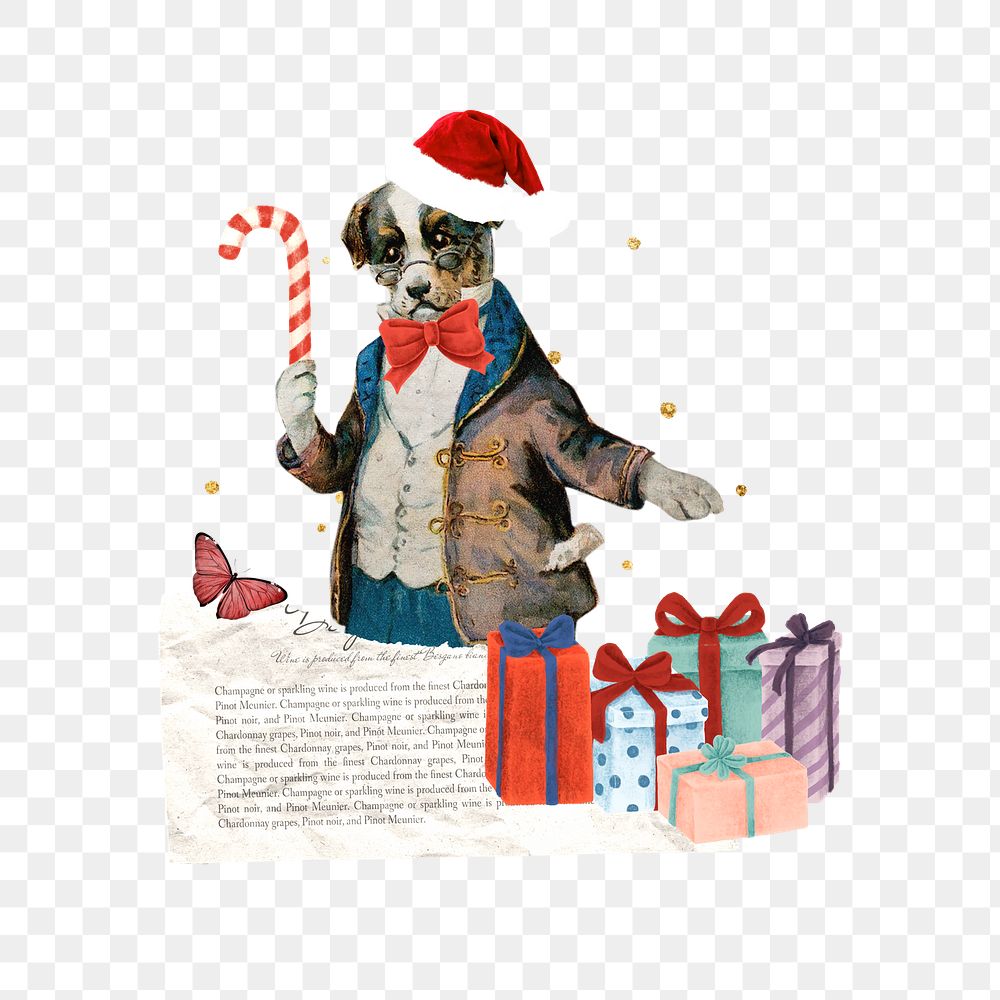 Vintage dog Christmas png, collage art on transparent background. Remixed by rawpixel.