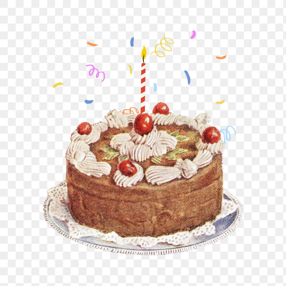 Vintage birthday cake png, celebration, transparent background. Remixed by rawpixel.