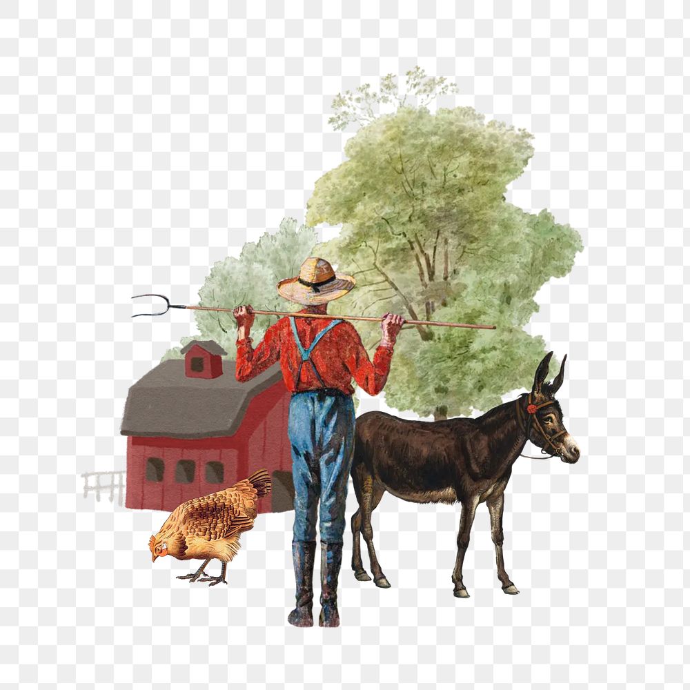 Farmer's lifestyle png, agriculture collage art, transparent background. Remixed by rawpixel.