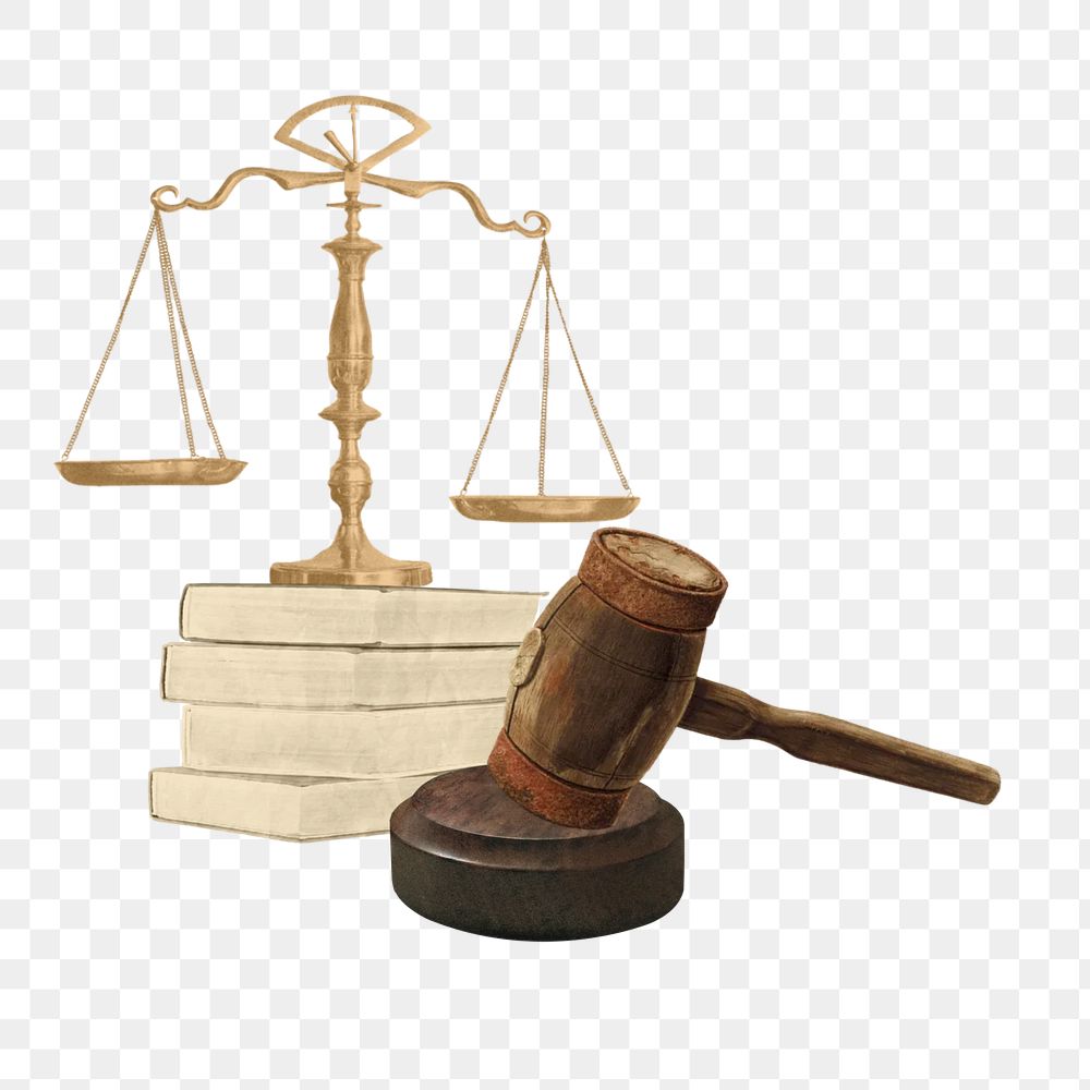 Justice scale png gavel, legal, transparent background. Remixed by rawpixel.