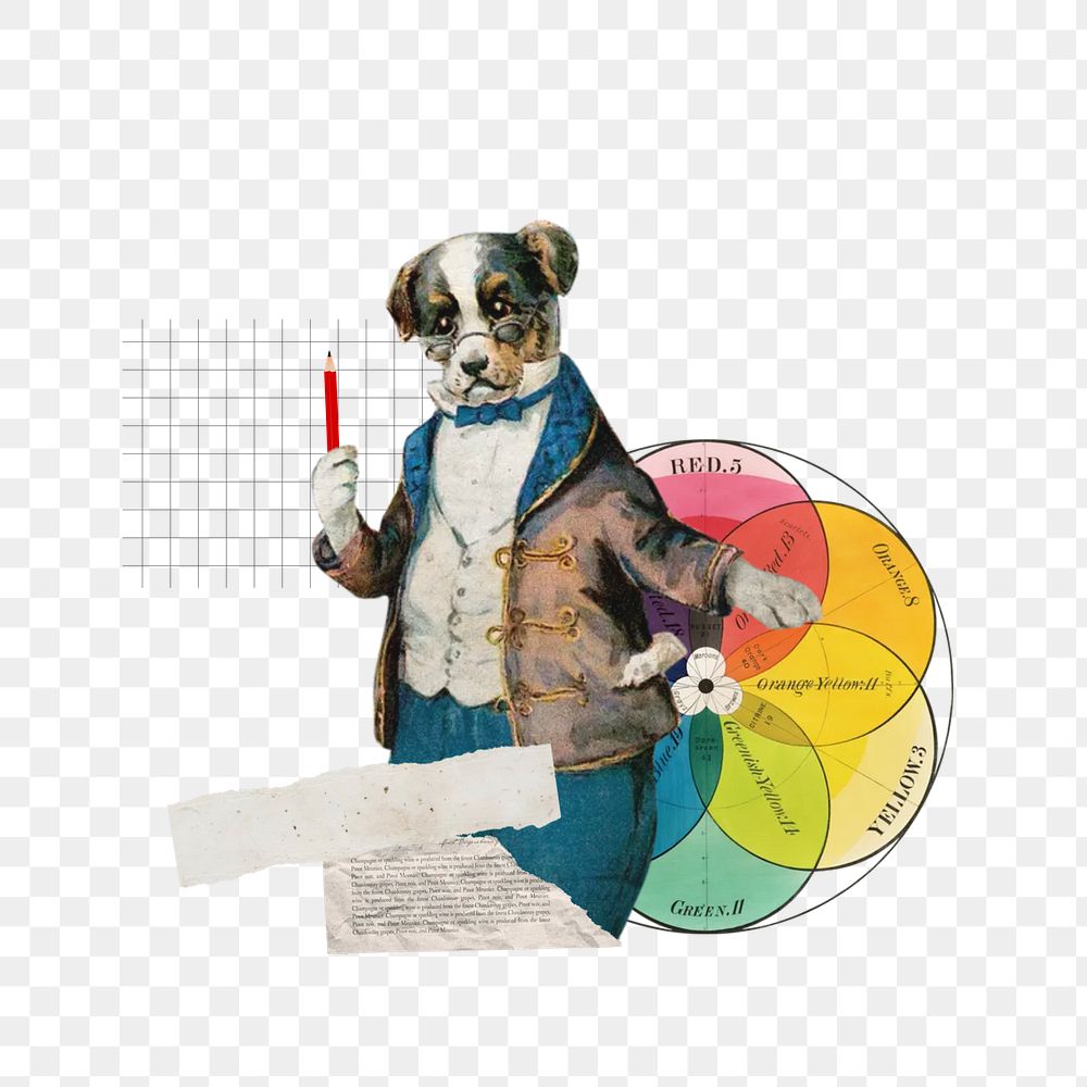 Science education png, dog teacher collage, transparent background. Remixed by rawpixel.