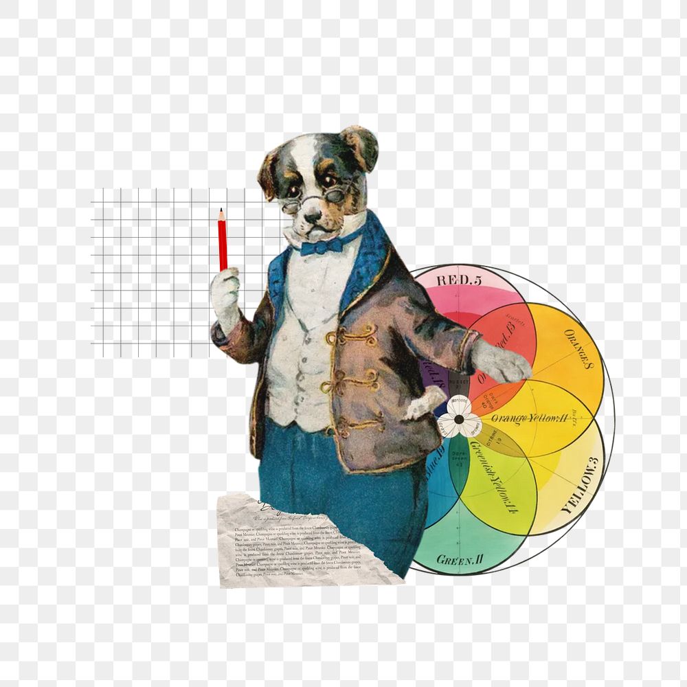 Science education png, dog teacher collage, transparent background. Remixed by rawpixel.