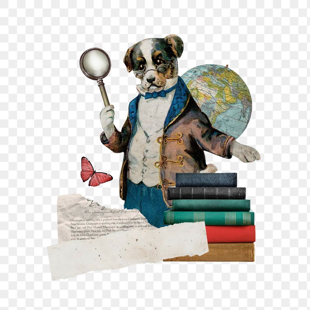 History education png, dog teacher collage, transparent background. Remixed by rawpixel.