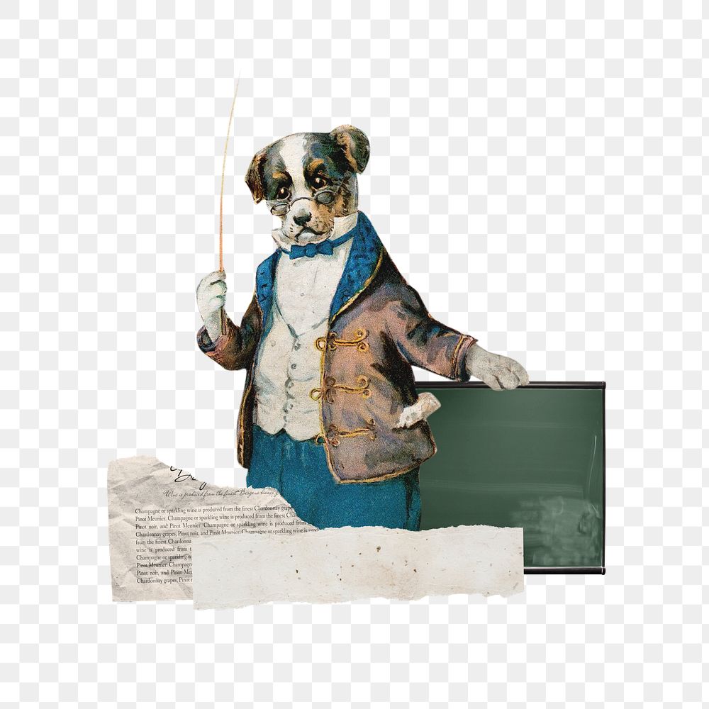 Dog dressed png teacher, education collage, transparent background. Remixed by rawpixel.