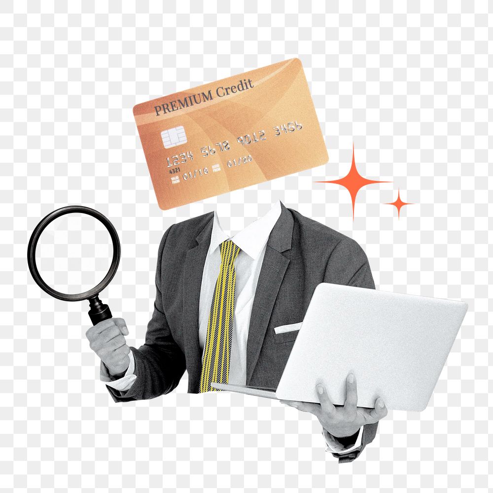 Banking finance png sticker, credit card head businessman on transparent background