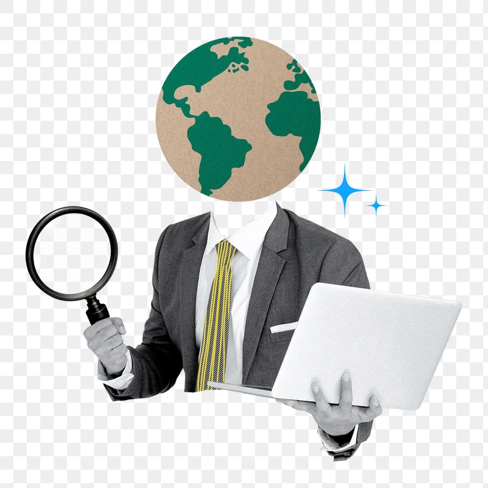 CSR environment business png sticker, globe head businessman on transparent background