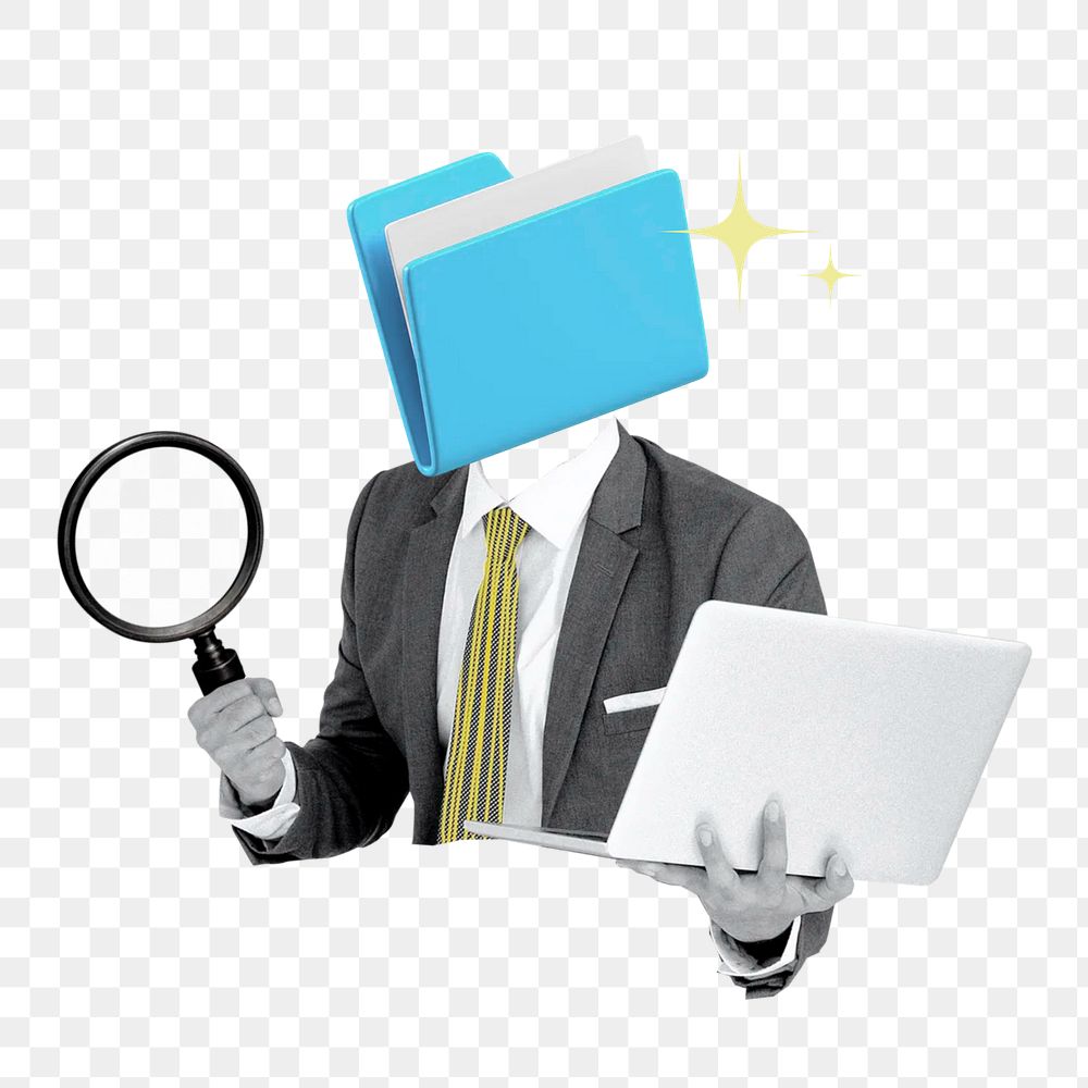 Folder-head businessman png sticker, business data concept on transparent background