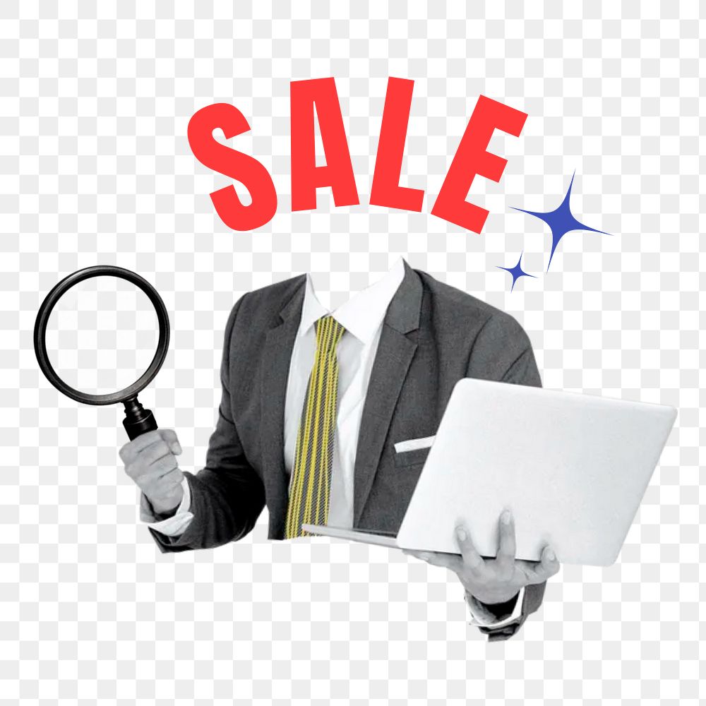 Business salesman png sticker, sale head remix on transparent background