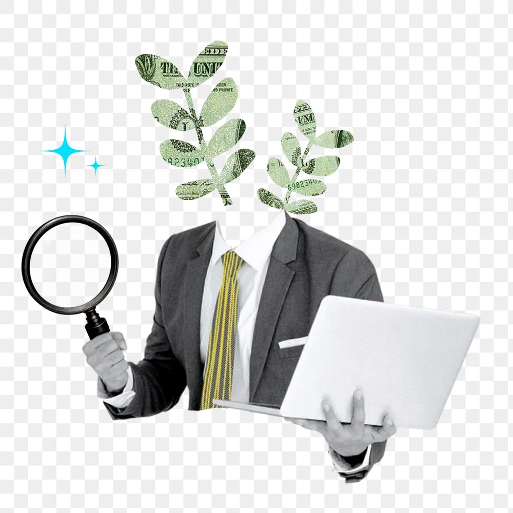 Plant head businessman png sticker, sustainable business remix on transparent background