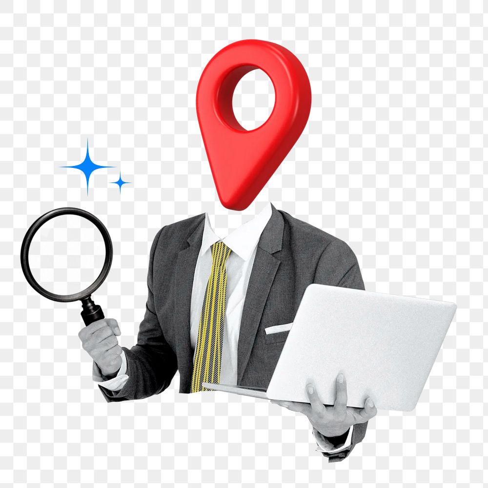 Business location png sticker, pin head businessman remix on transparent background