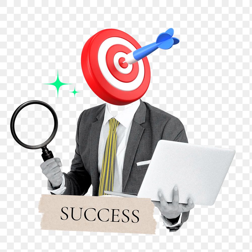 Success word png sticker, target head businessman remix on transparent background