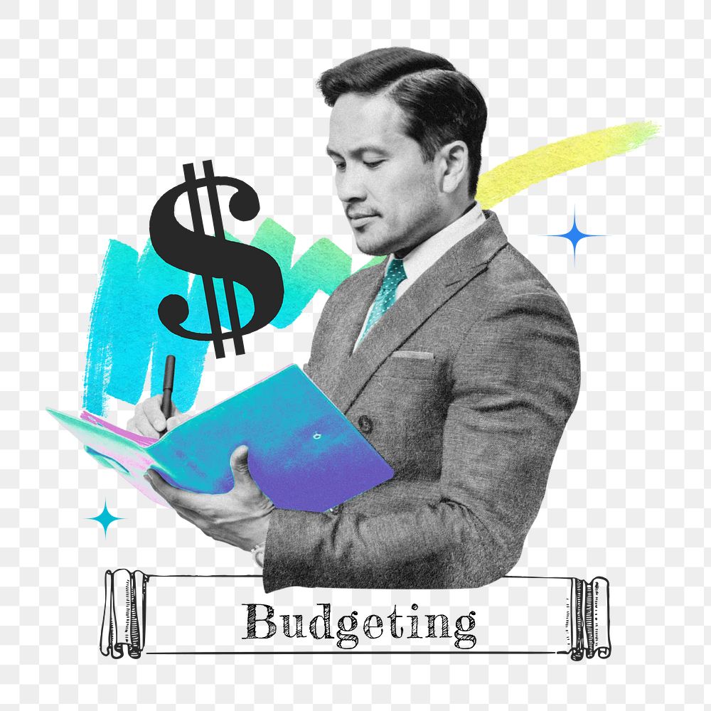 Budgeting word png accountant collage remix, transparent background