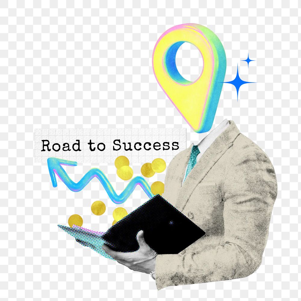 Business plan png road to success word collage remix, transparent background