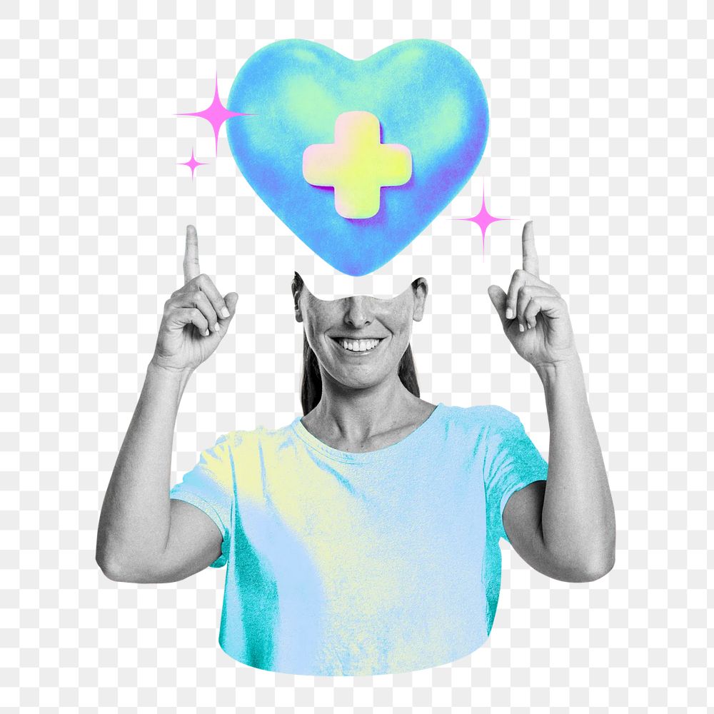 Healthcare png gradient heart collage remix, transparent background