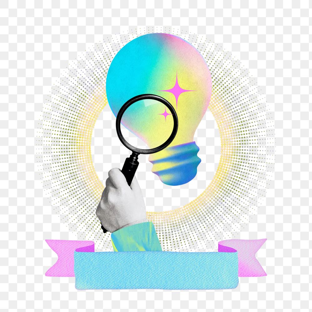 Light bulb png idea searching collage remix, transparent background