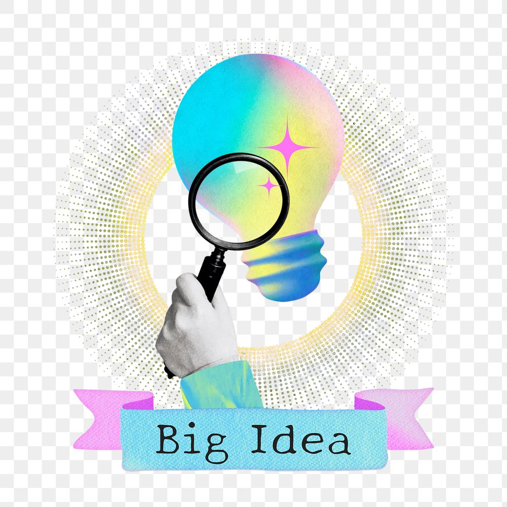 Big idea word png light bulb collage remix, transparent background