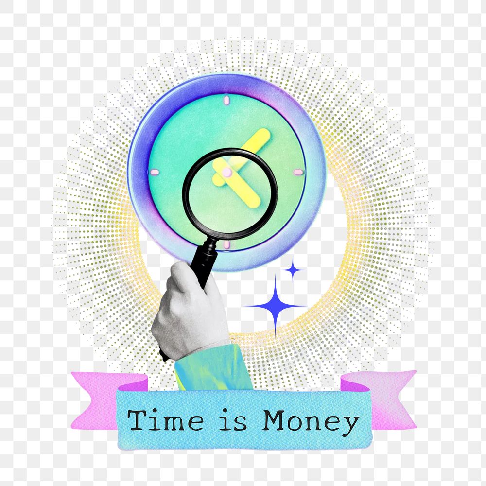 Time is money png word collage remix, transparent background