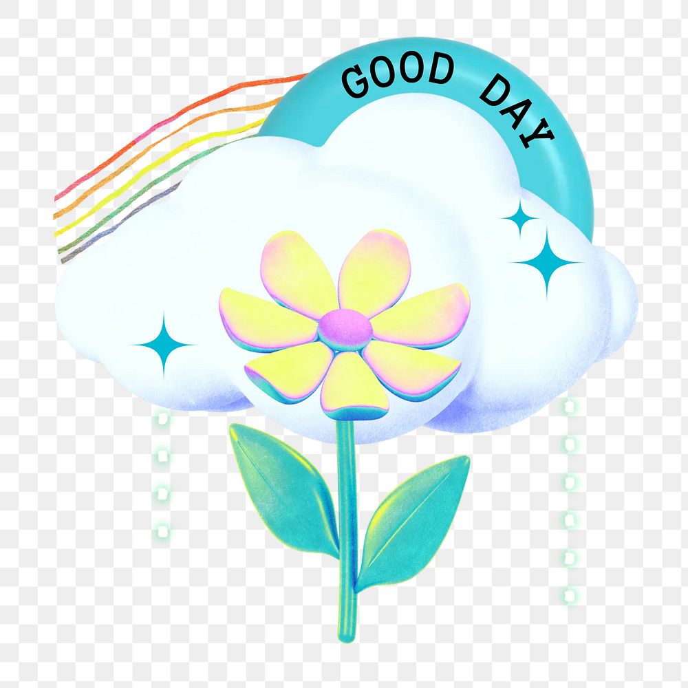 Good day word png Spring flower collage remix, transparent background