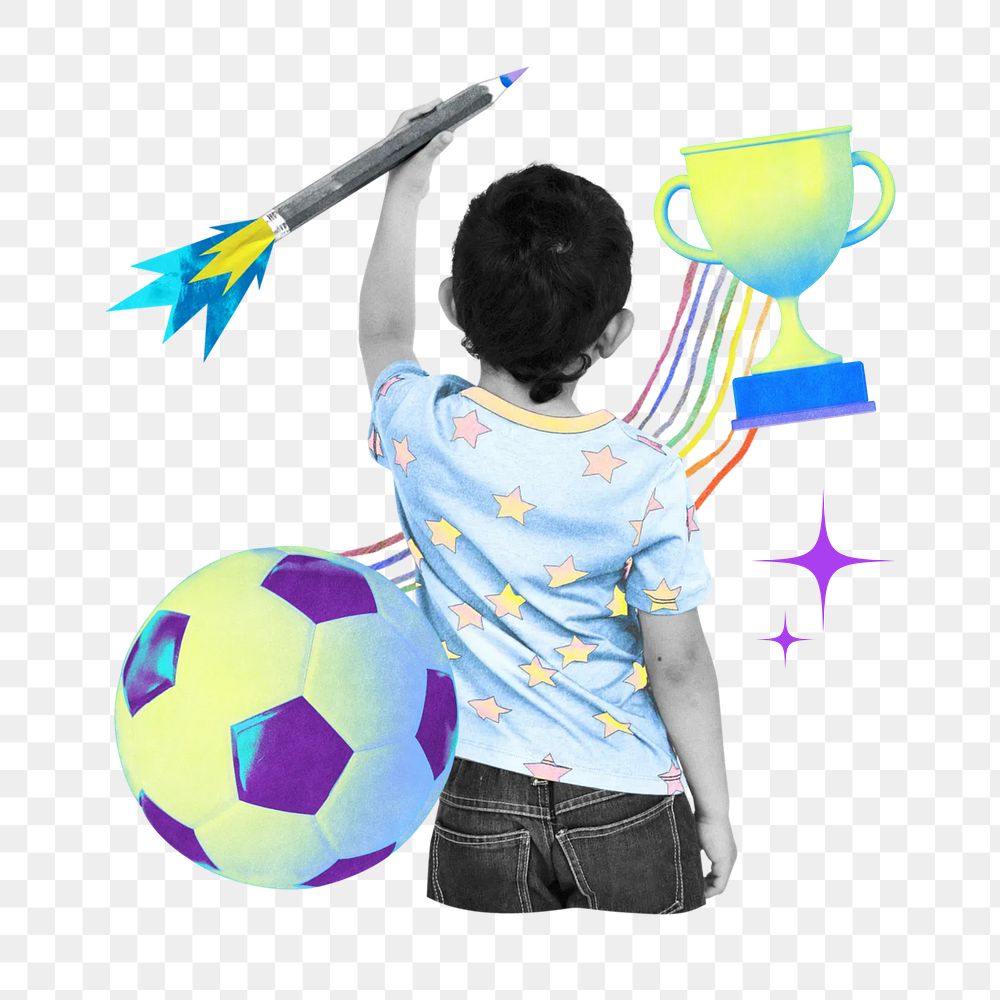 Gradient boy png child education collage remix, transparent background