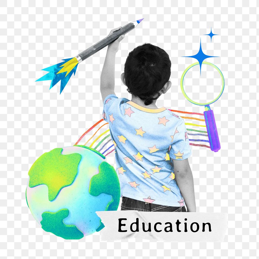 Education word png kid collage remix, transparent background