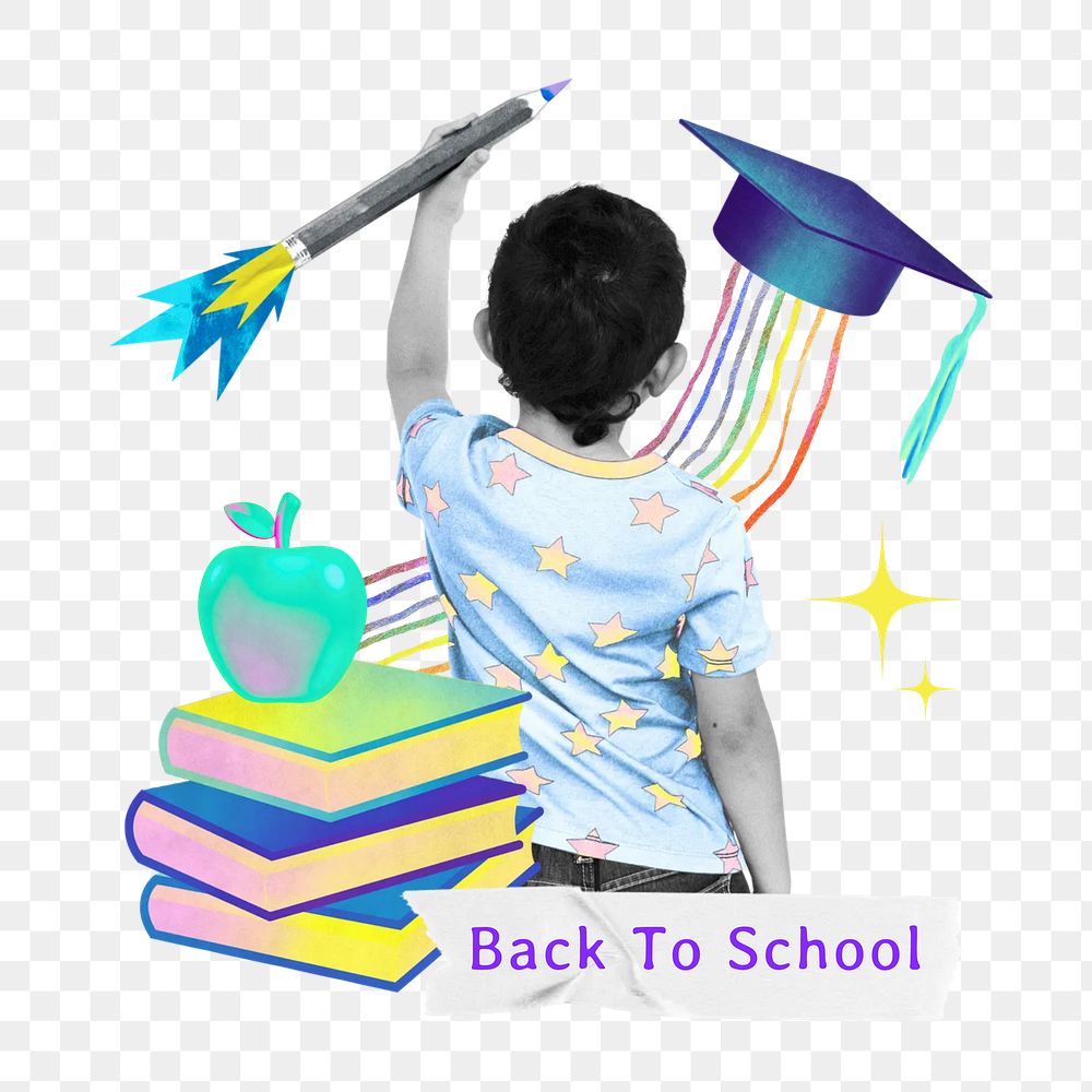 PNG back to school word, kid's education collage remix, transparent background