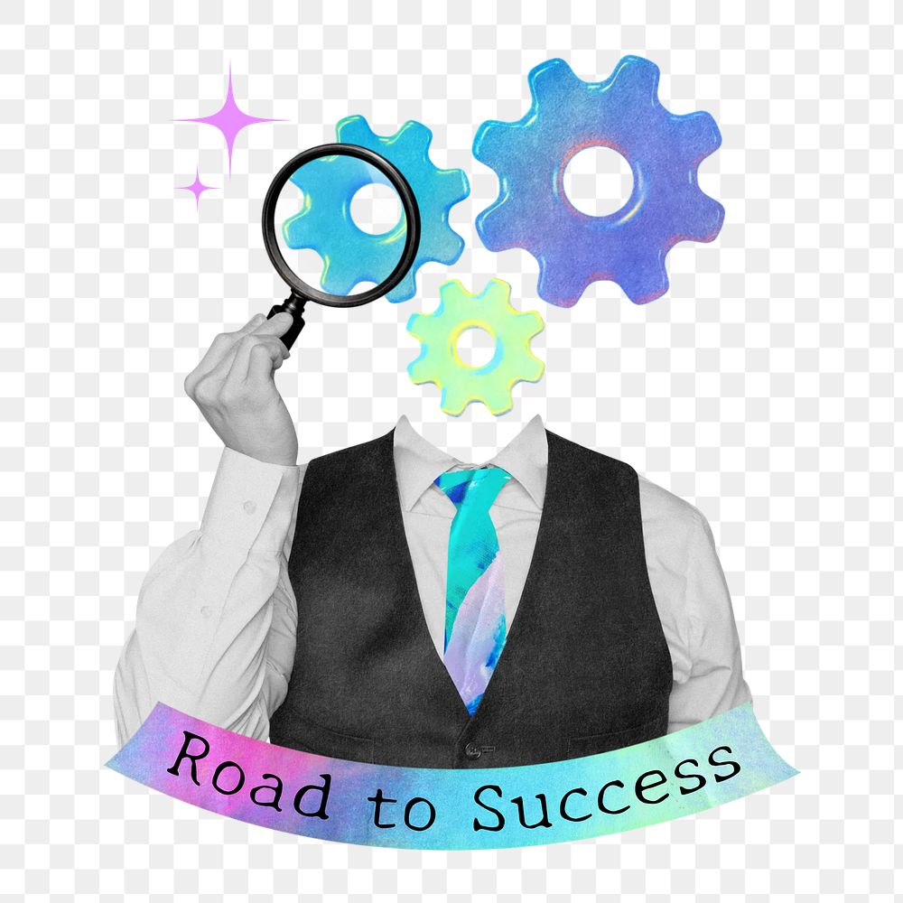 Road to success png gradient holographic collage remix, transparent background