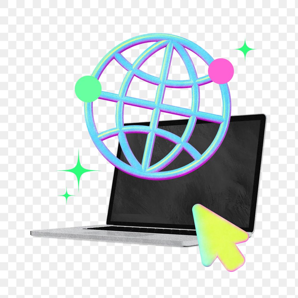 Internet connection png, grid globe and laptop remix, transparent background