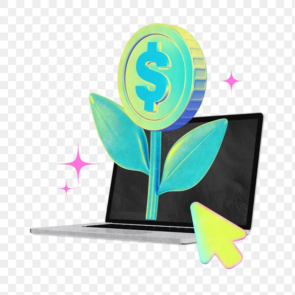 Online banking png money tree collage remix, transparent background