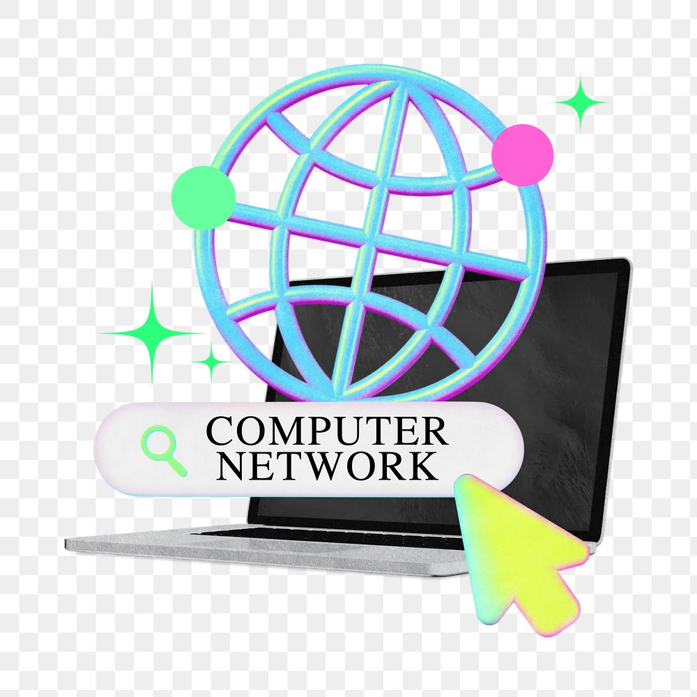 Computer network word png element,  grid globe collage remix, transparent background