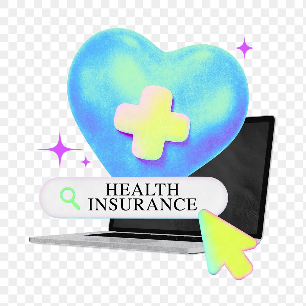 Health insurance word png heart collage remix, transparent background