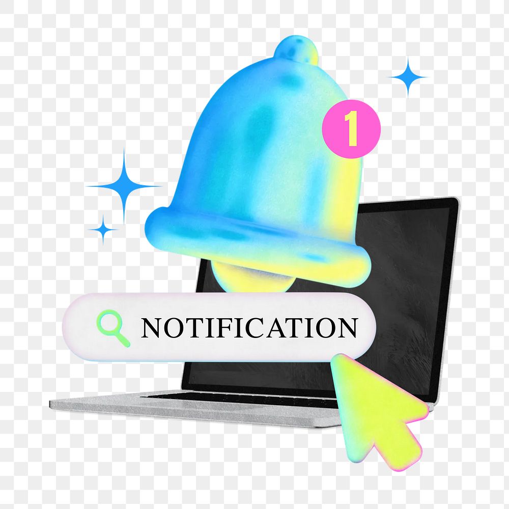 Notification word png laptop reminding bell collage remix, transparent background