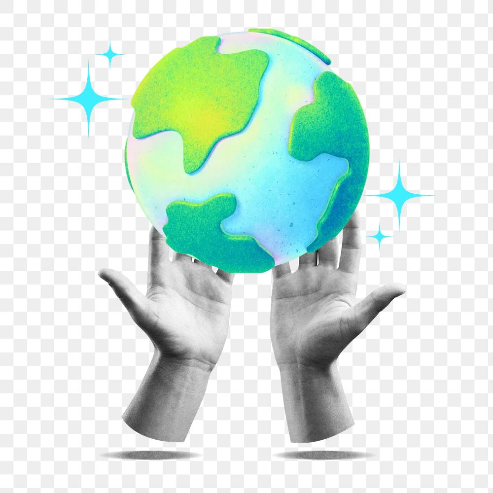 Save the world png environment conservation collage remix, transparent background