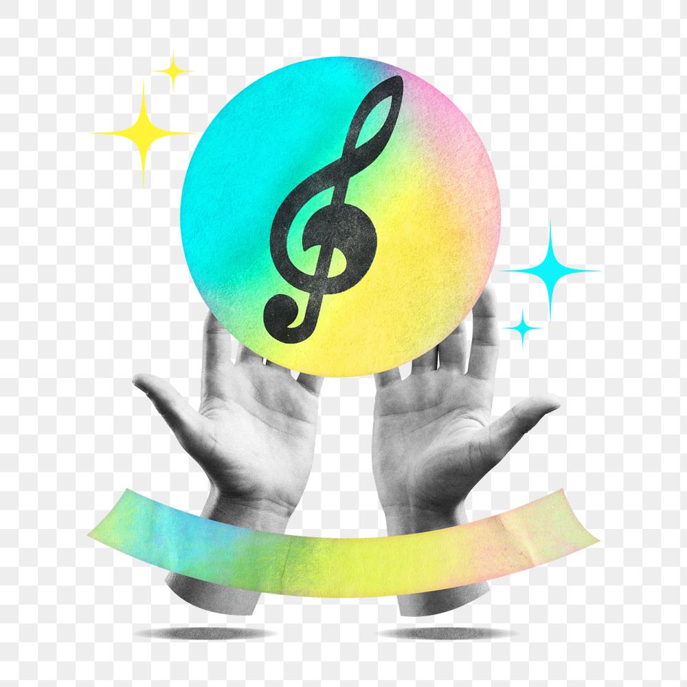 Hands png cupping musical note, music remix, transparent background