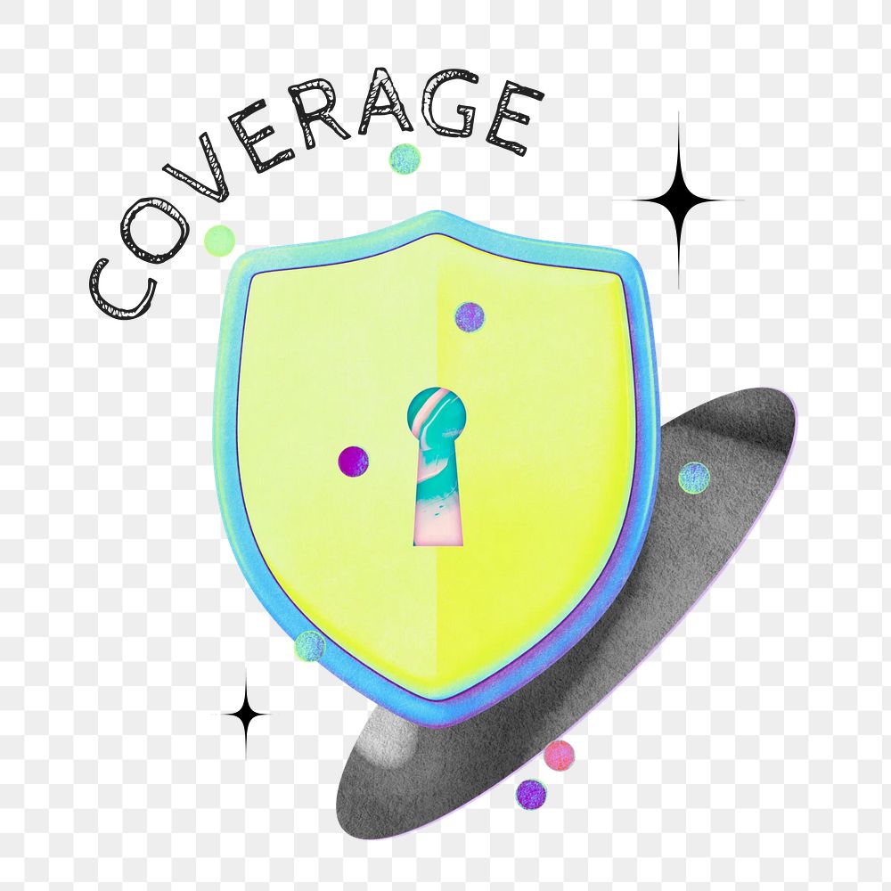 Coverage word png lock shield collage remix, transparent background