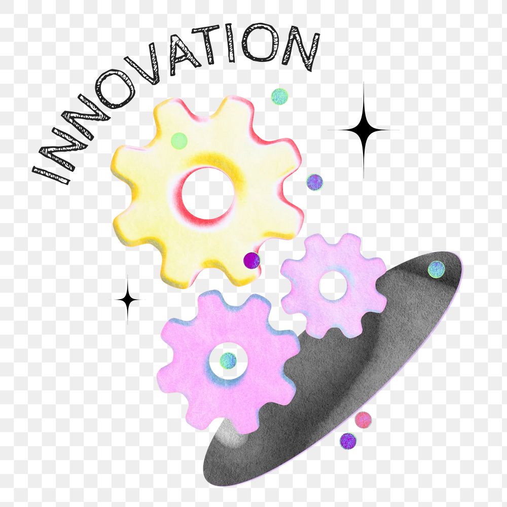 Innovation word png gradient holographic collage remix