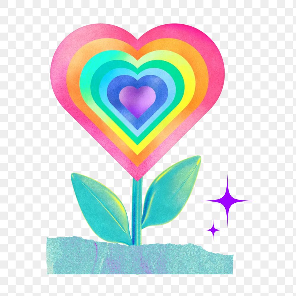Rainbow heart flower png, LGBTQ remix, transparent background
