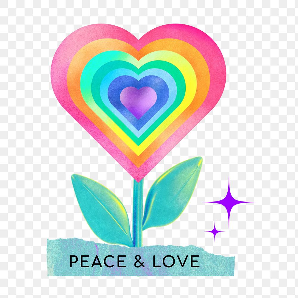 Peace & love word png LGBTQ+ support collage remix, transparent background