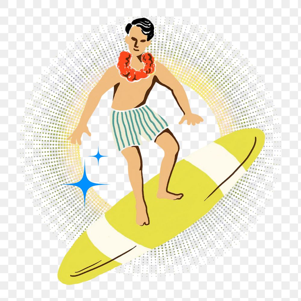 Surfing man png, Summer sport remix, transparent background