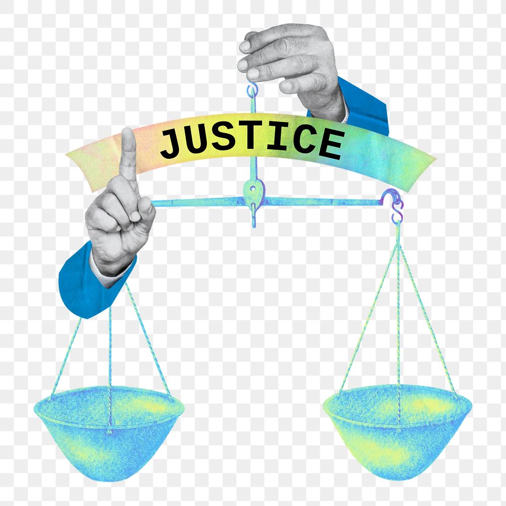 Justice word png law collage remix, transparent background
