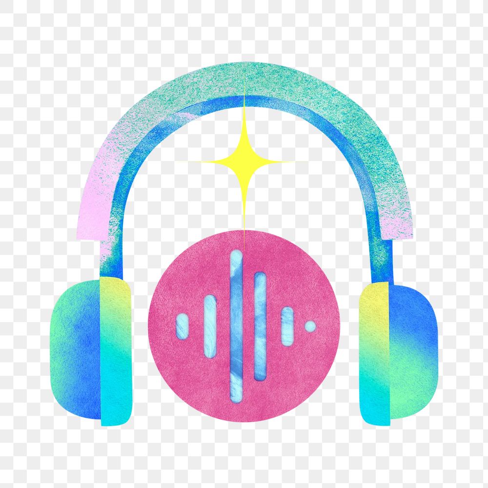 Colorful gradient png headphones, music remix, transparent background