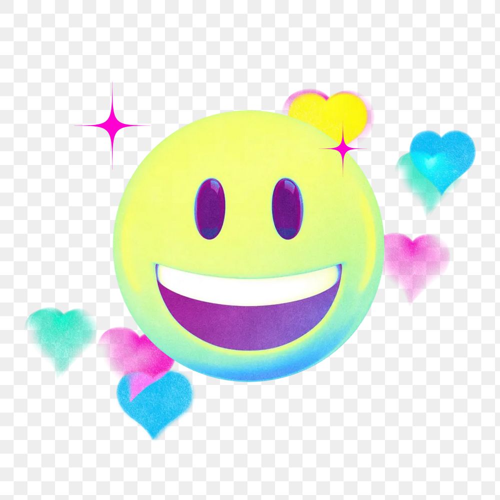 Smiling emoticon png gradient hearts, transparent background