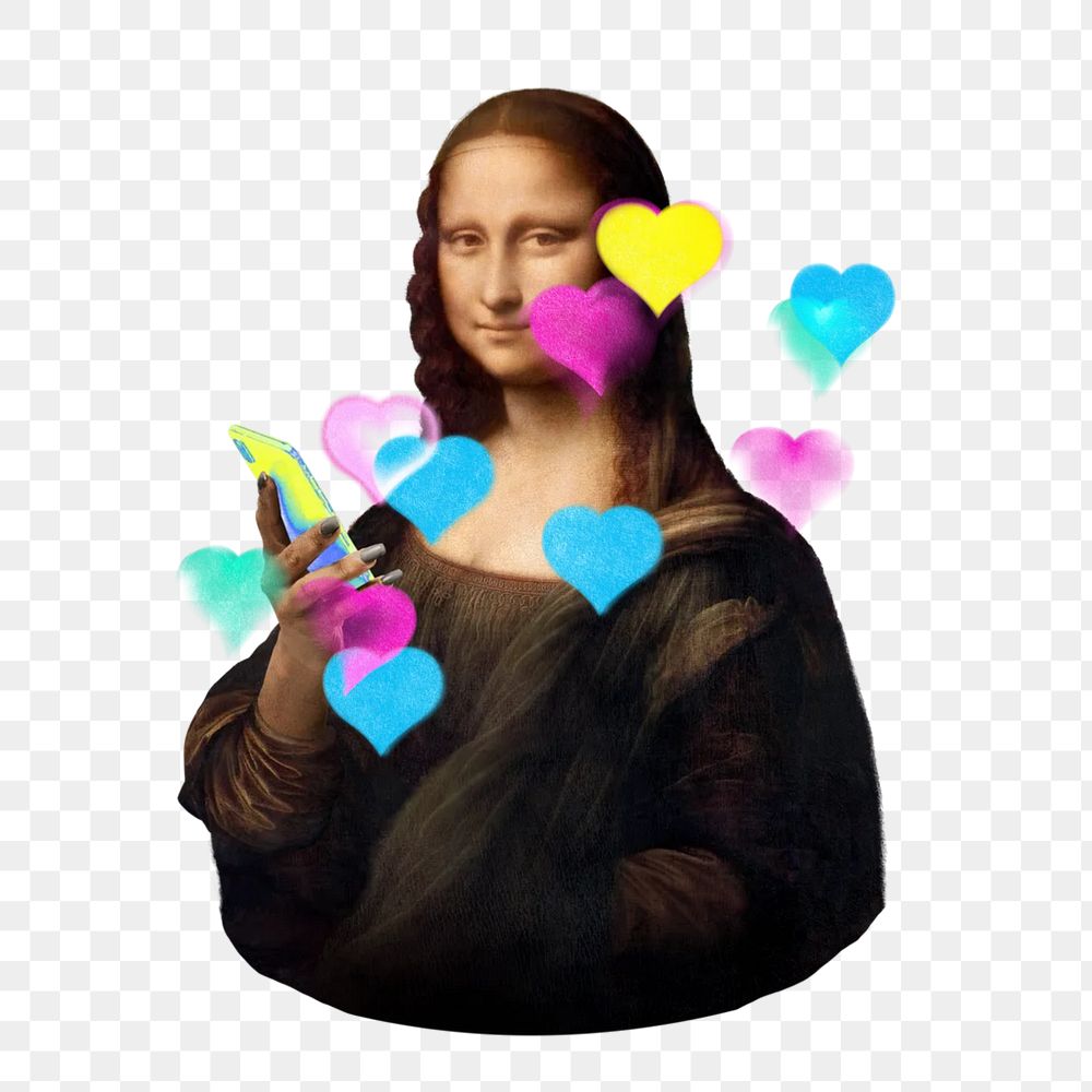 Mona Lisa png Leonardo da Vinci's artwork mixed media illustration, transparent background. Remixed by rawpixel.