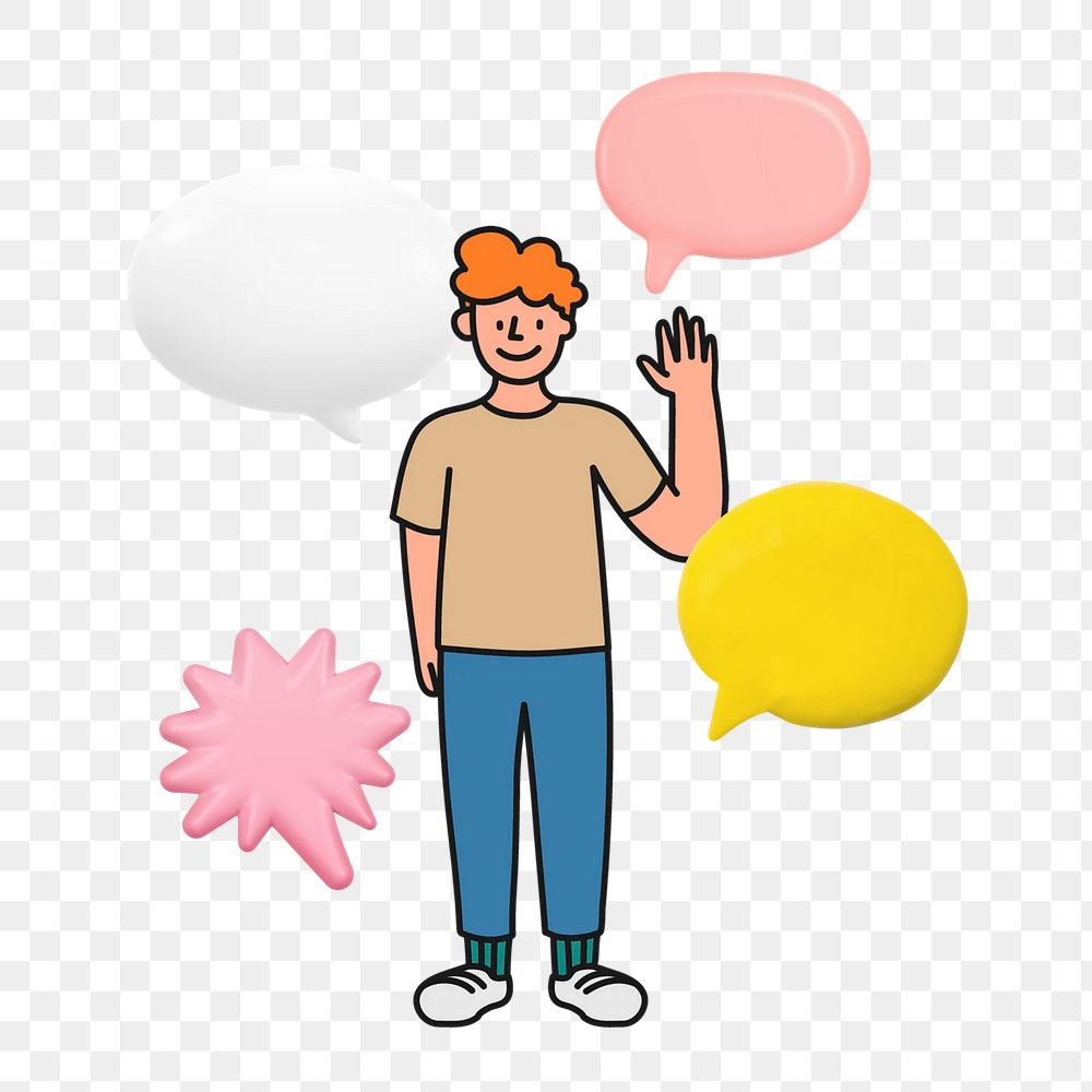 Speech bubbles png happy man collage remix, transparent background