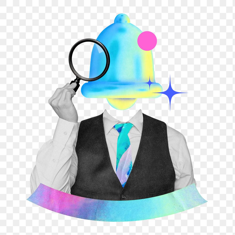 Bell head businessman png notification gradient collage remix, transparent background