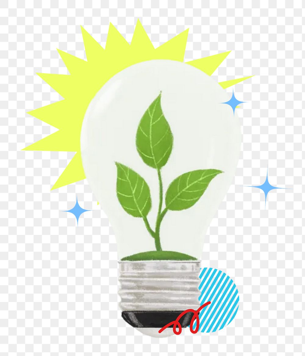 Sustainable energy png, plant in light bulb, environment remix, transparent background