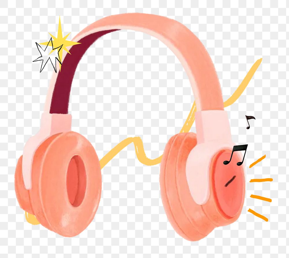 Pink headphones png, music lover aesthetic remix, transparent background