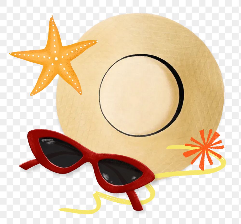 Summer holiday png remix, sunhat and sunglasses, transparent background