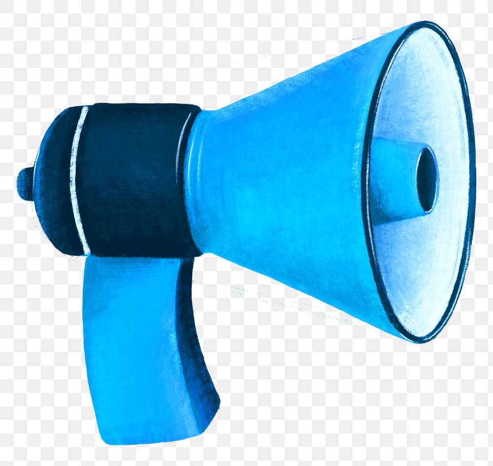 Blue megaphone png, marketing tool illustration, transparent background