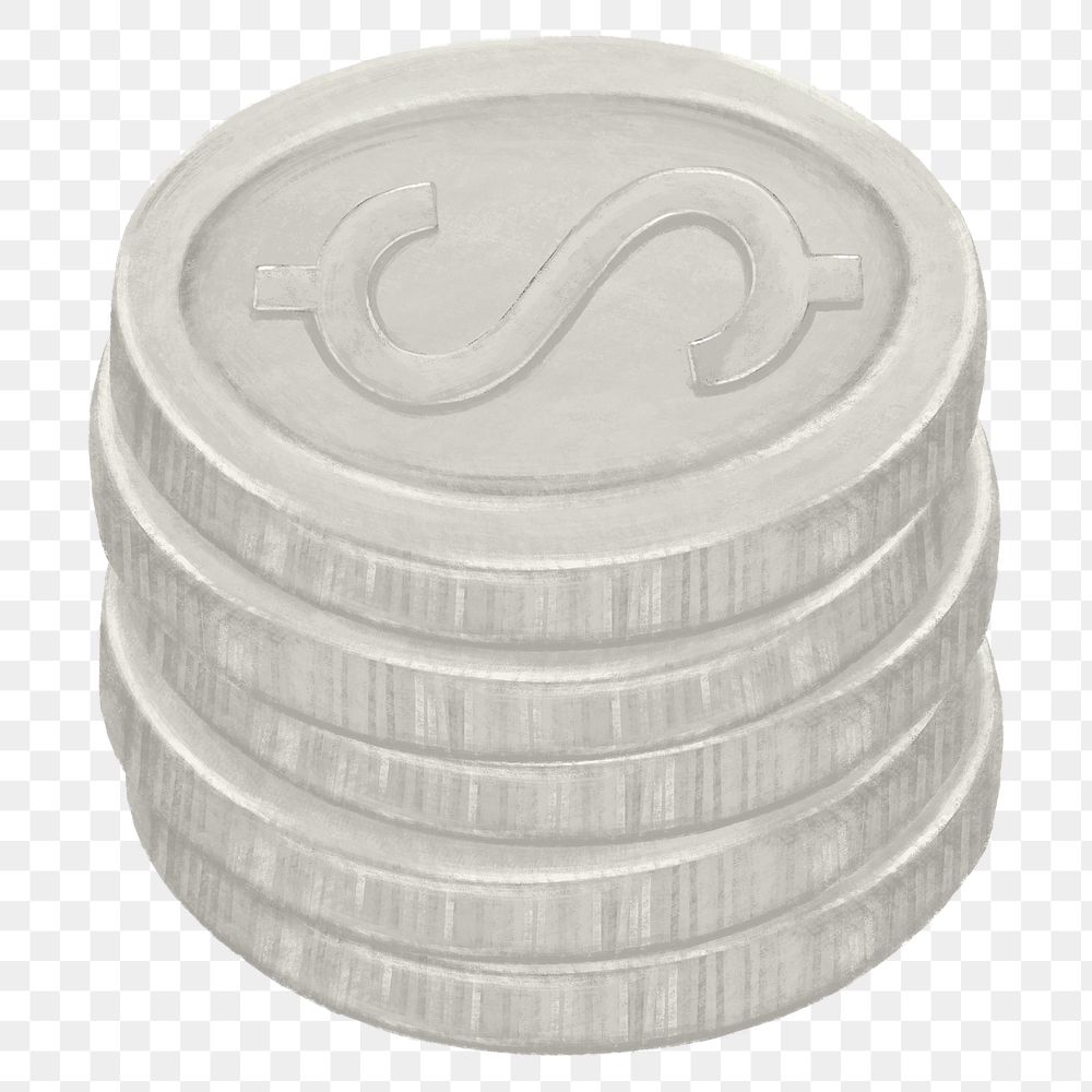 Silver stacked coin png, money & finance illustration, transparent background