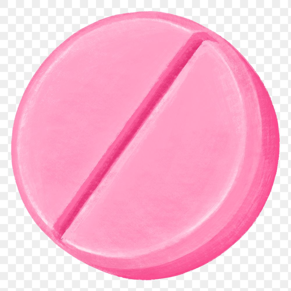 Pink medicine tablet png, transparent background